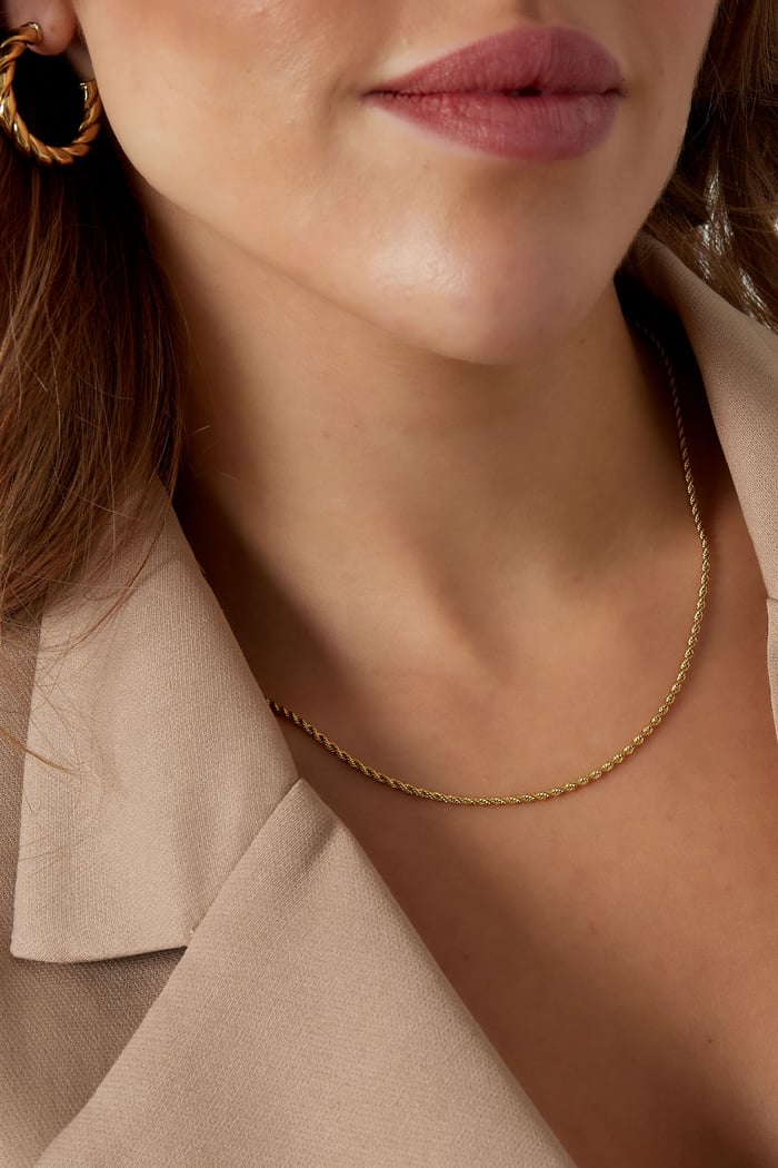 unisex necklace twisted short - Gold color-2.0mm h5Picture4
